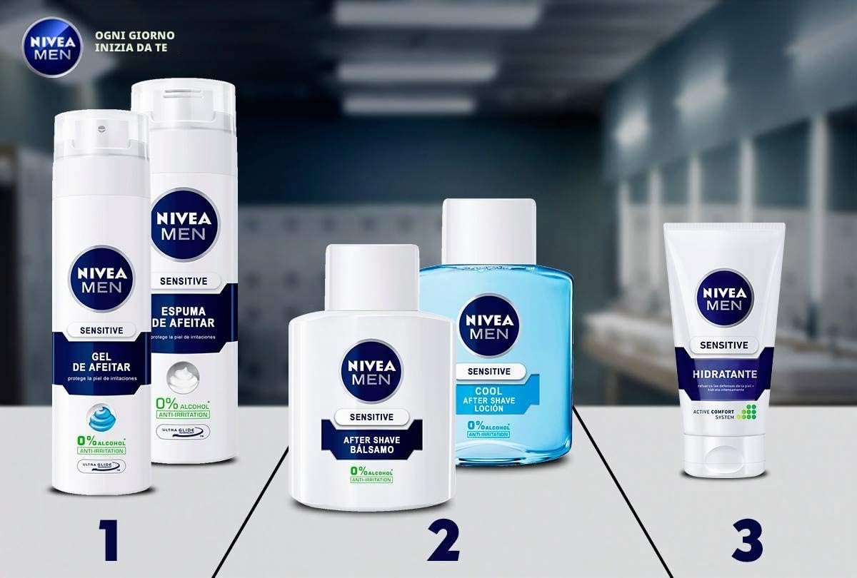 NIVEA MEN Sensitive Cool Lozione After Shave in confezione da 6 (6 x 100 ml), con 0% alcool per lenire le irritazioni, lozione lenitiva per la cura della pelle sensibile