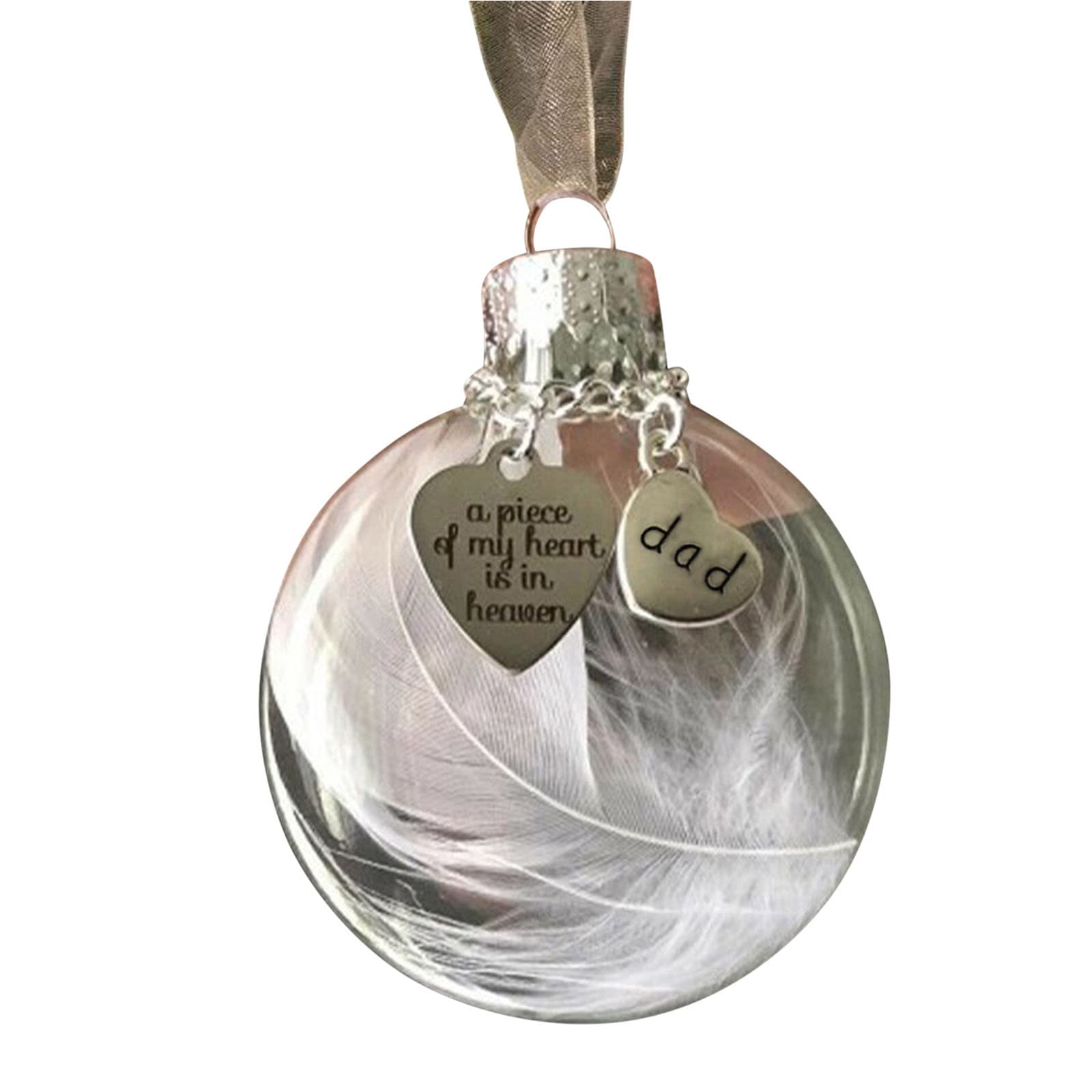 Yestrong Clear Memorial Ornament Feather Heart Ball, A Piece of My Heart is in Heaven, Christmas Tree Memorial Hanging Pendant Gift for Mom, Dad, Son, Daughter,Sister, Brother, Grandma, Grandpa (dad)