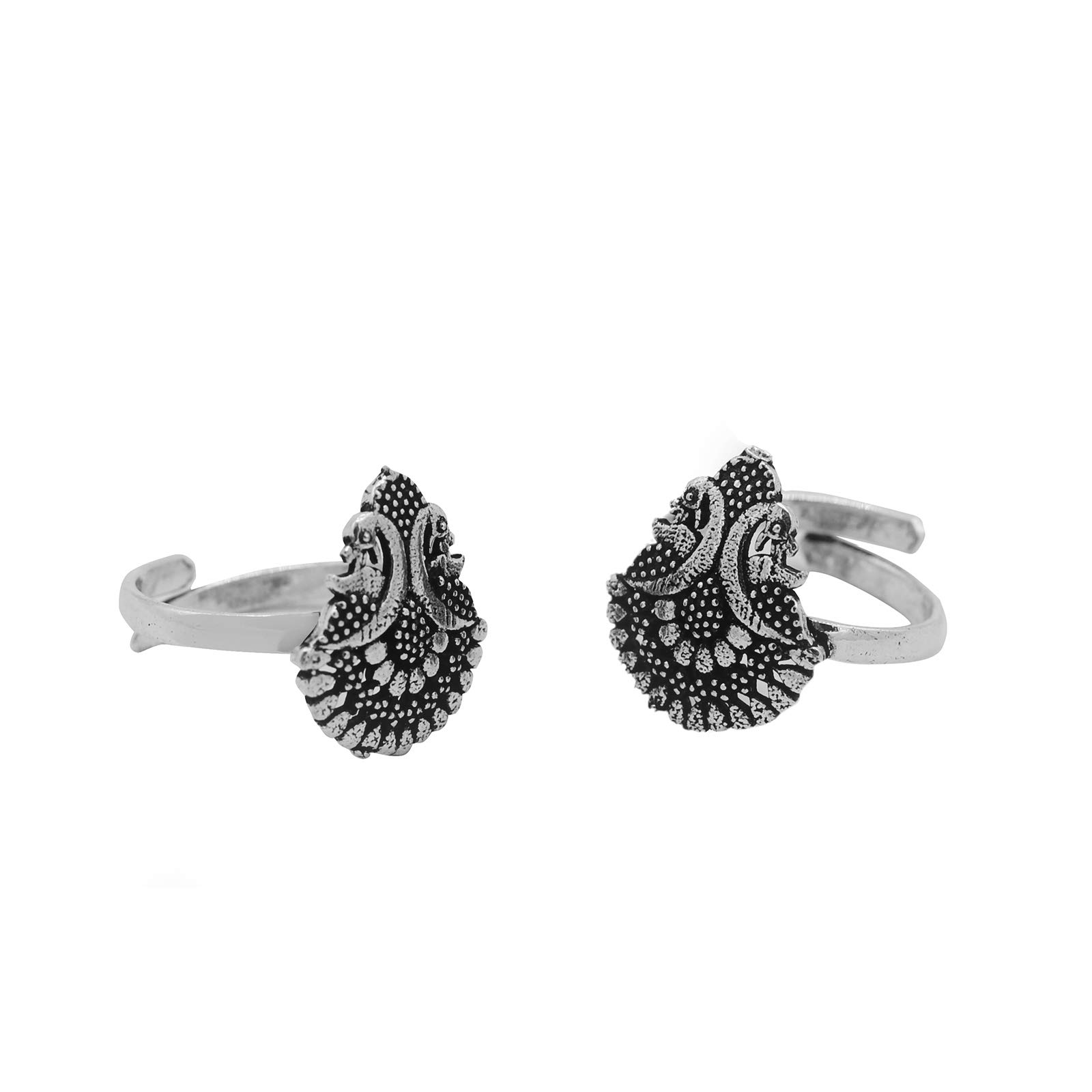 teejh Kshtriya Peacock Silver Oxidized Toe rings For Women-picture-15
