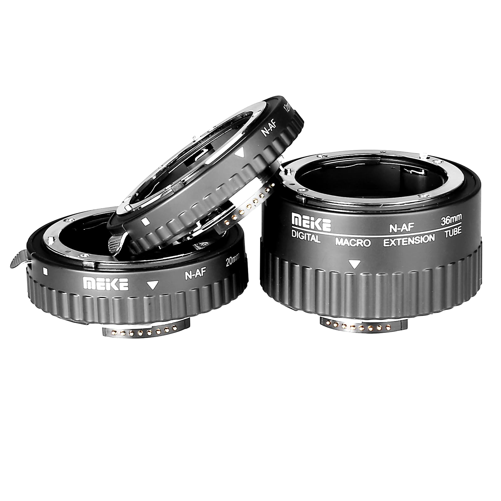 Meike MK-N-AF1-A Kit adaptateur de bague d'espacement macro en métal pour appareils photo reflex numériques Nikon (12 mm + 20 mm + 36 mm)