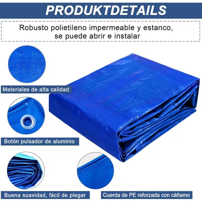 MORE FREE - Lona Impermeable Azul 70g/m² – Polipropileno y Polietileno, Resistente al Moho, con Ojales de Aluminio, Ideal para jardín, Coche y Muebles (5X6M)