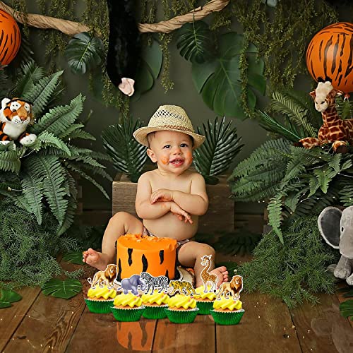 Image of Party Propz 14pcs Jungle Theme Cake Topper - Cupcake Toppers, Forest Pick, Animal Theme Birthday Decoration, Earth Tones