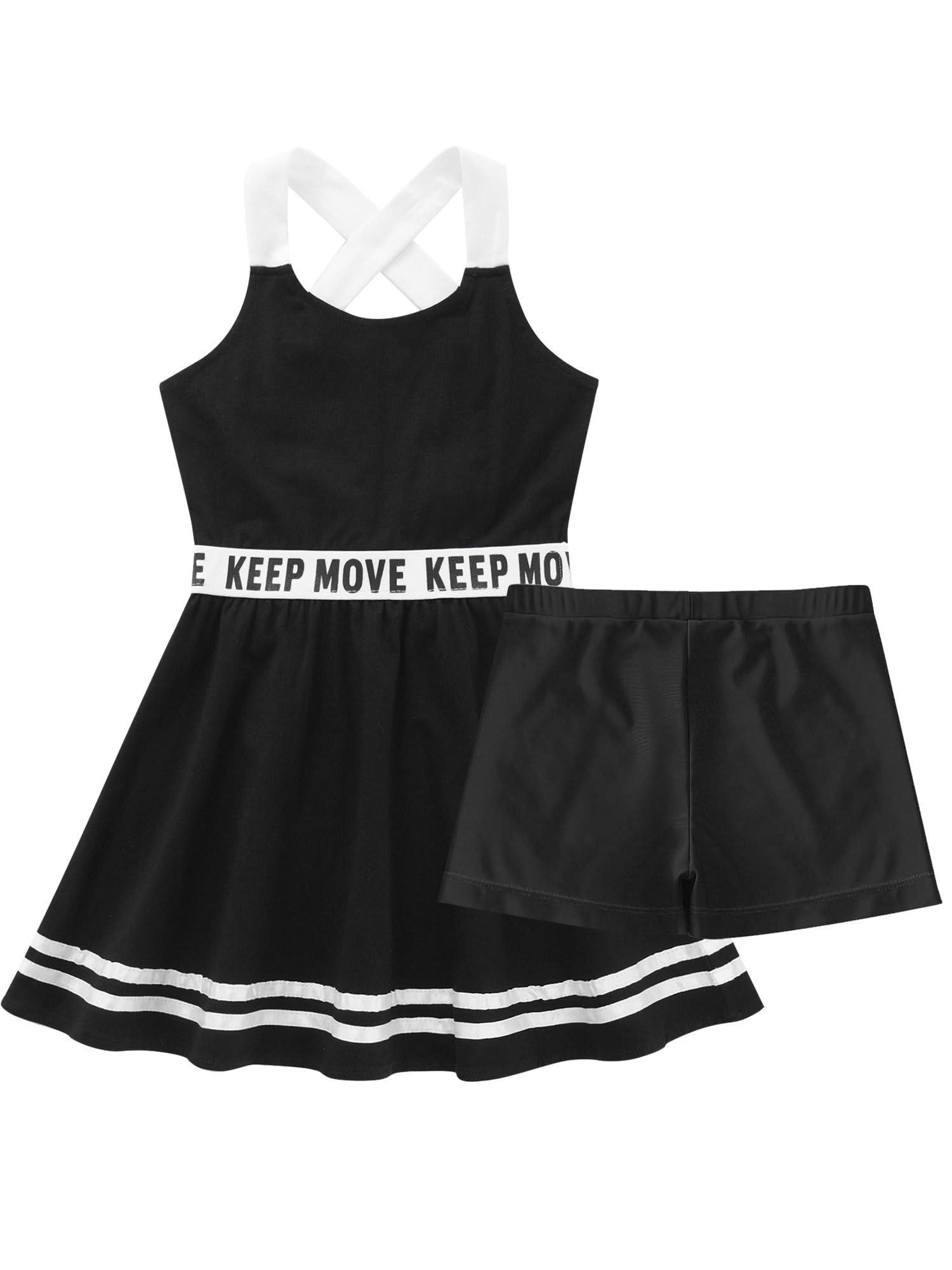 IEFIEL Vestido de Deportivo Tenis para Niña sin Manga Vestido de Gimnasia con Leggings Cortos Traje de Golf Fitness Correr 5-14 Años