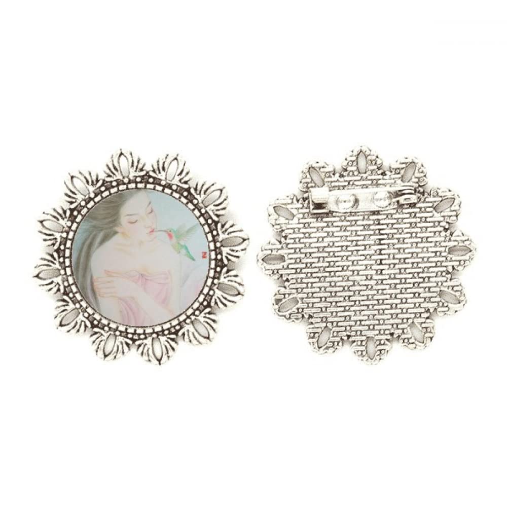 Broche de flores estilo chino plateado con pájaro joya mediana para solapa 4