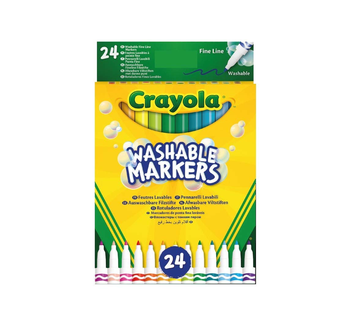 CRAYOLA 24 Washable Fine Tip Assorted School Leisure Marker Pens, Coloured /