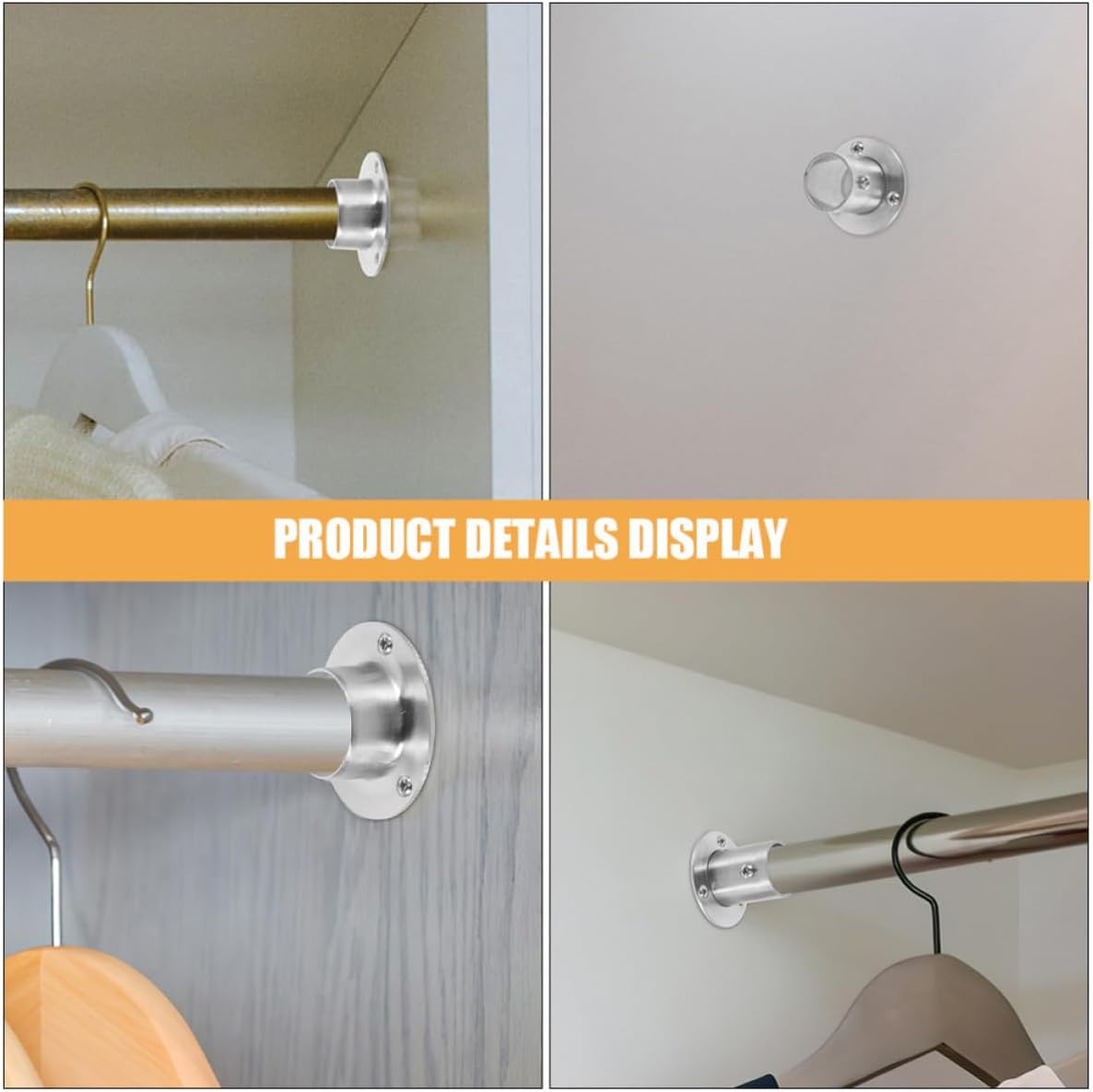 Vaguelly 6 Pcs Stainless Steel Round Pipe Flange Base Heavy Duty Pipe Support Easy Installation for Shower Curtain Rod and Closet Rod in Closets and Utility Rooms