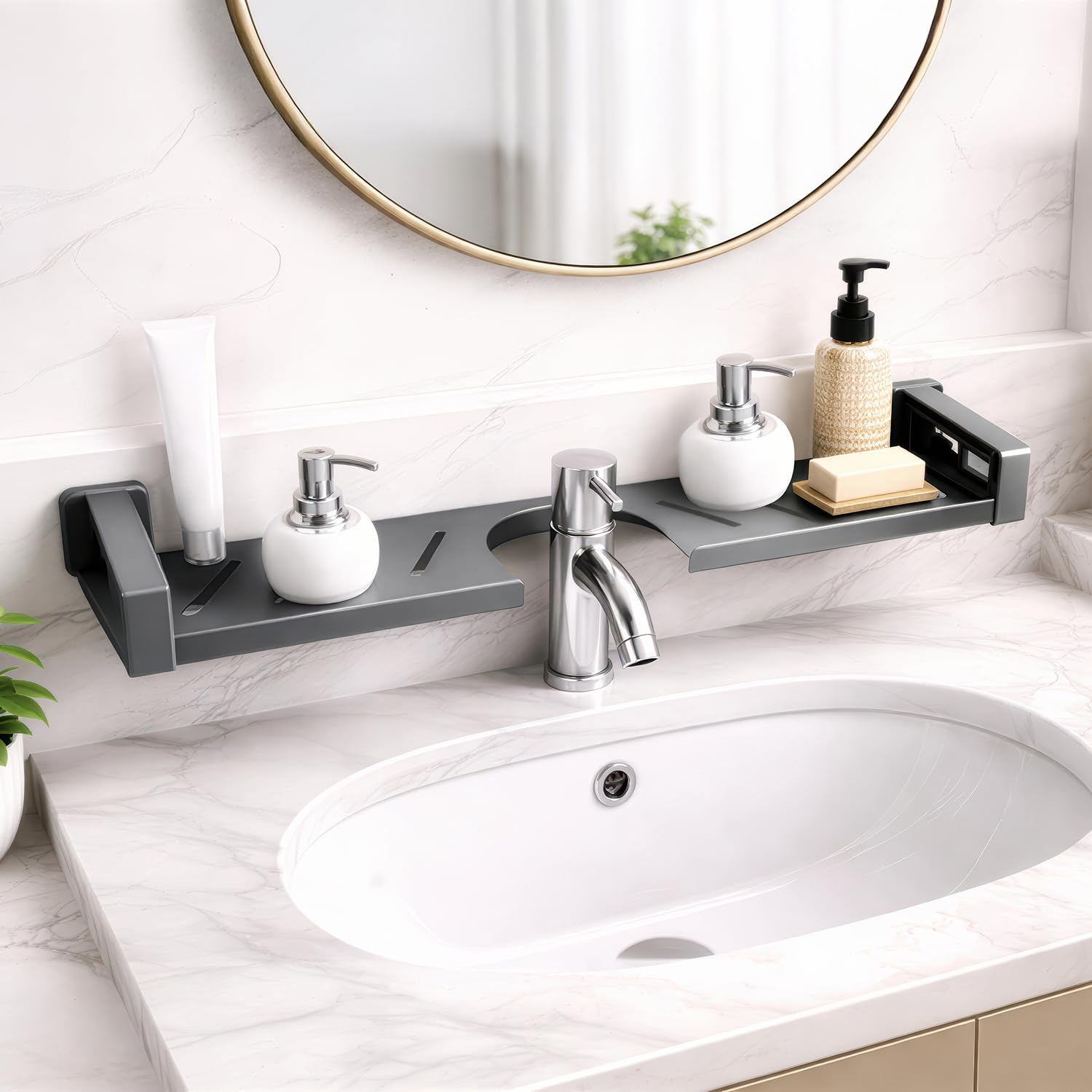 amazon basics 2feet Bath Shelves for Wash Basin | Bathroom Organiser Without Drill | Suction Bathroom Accessories & Stand Grey-image-6