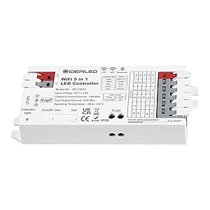 GIDERWEL Smart 5 in 1 WiFi LED Controller RGBWW for Strip Lights RGBCCT RGBW RGB CCT and 5 White Strips,Work with Alexa/Google Assistant,APP/Voice Control Color Change Dimming(Only a WiFi Controller)