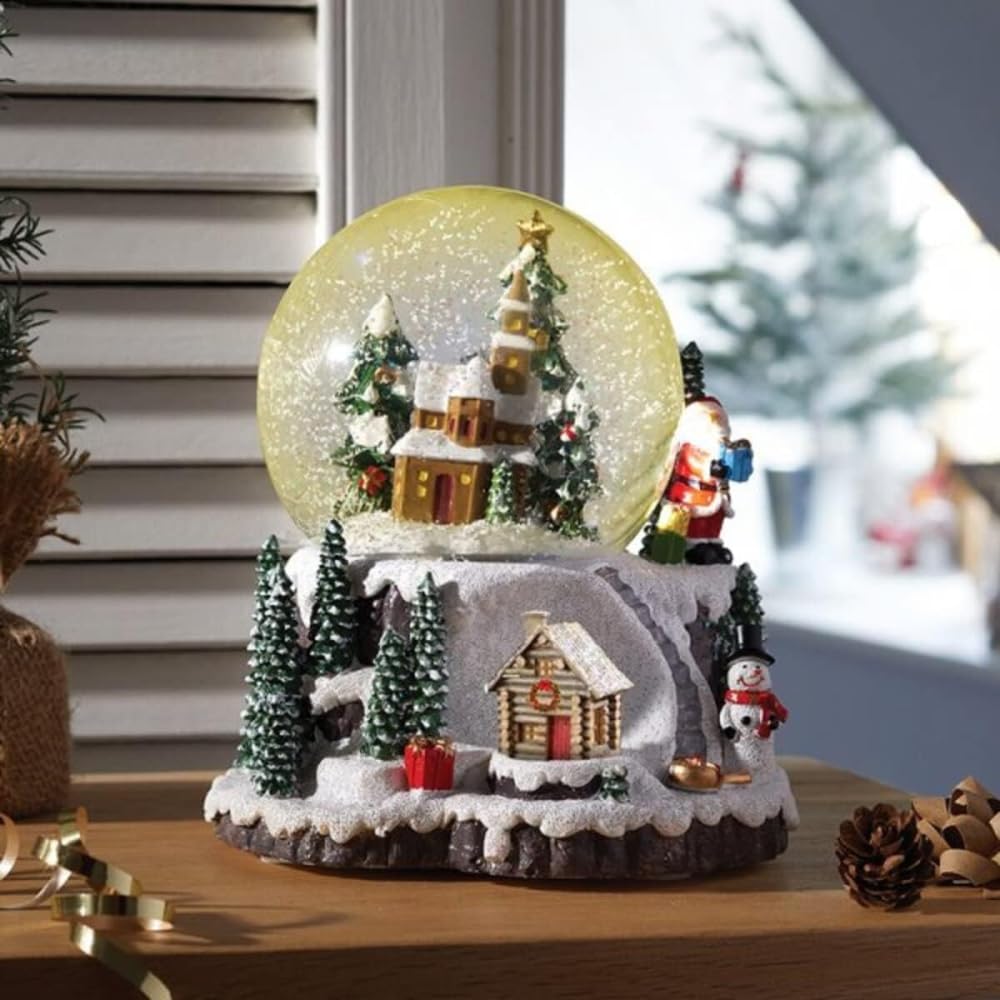 Marco Paul Large Musical LED Christmas Snow Globe Decoration Battery Powered Glitter Snow Globes Auto Timer and Colour Changing LED Light up Christmas Village Scene Ornament for Home Decoration - Image 2