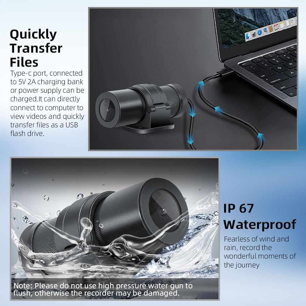 Telecamera portatile WiFi VSYSTO per casco da bici e moto, accensione/spegnimento automatico, lente HD 1080P grandangolare da 150° con visione notturna, action camera, sensore G, registrazione in loop