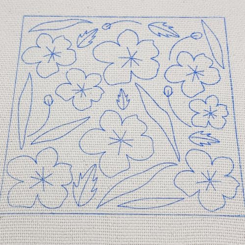 Image of Allazone Punch Needle Embroidery Kit Frame - Square Fabric with Flower Pattern, Hoop, Yarns, Punch Needle (Pink and White)