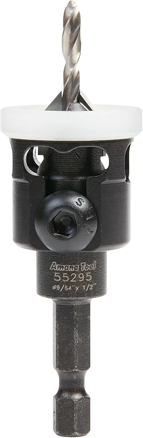 Amana Tool 82 Degree Countersink with Adjustable Low Friction Drill Bit Depth Stop, 55295, 1/2 D x 9/64 Drill D x 1/4 Inch Quick Release Hex Shank