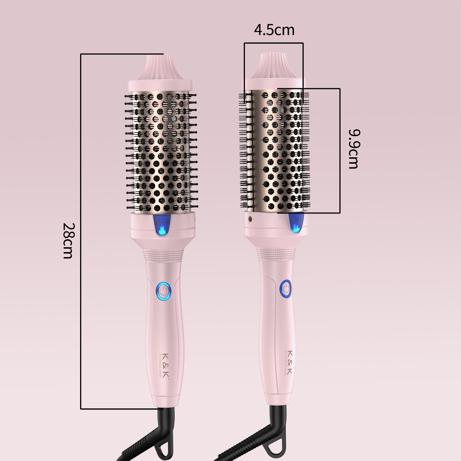 K&K Brosse thermique Keratin Thermal Brush Protect Tonneau chauffant Brosse à cheveux chaude ionique lisse Peigne volume Lisseur Bigoudis Outil de coiffage, Double tension (45 mm)