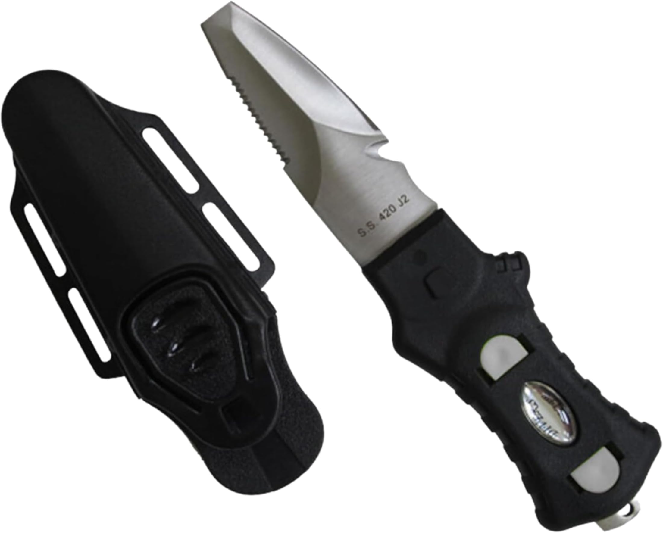 Scuba Choice Compact Stainless Steel Blunt Tip Dive Knife - 2.3" Plain Edge Blade with Ergonomic Nylon Handle, Durable for Scuba Diving, Snorkeling & Water Sports - Black/Silver