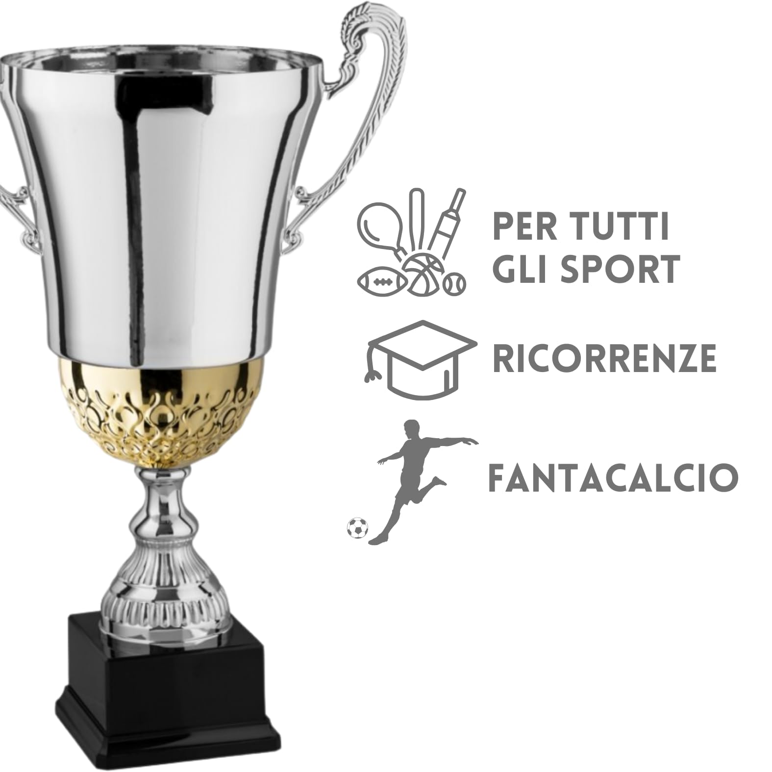Premiazioni Personalizzate di qualità con Manici e Inserto Oro, Coppa Trofeo Personalizzabile per Eventi e Fantacalcio, Calcio, Padel. Coppe e Trofei Varie Misure