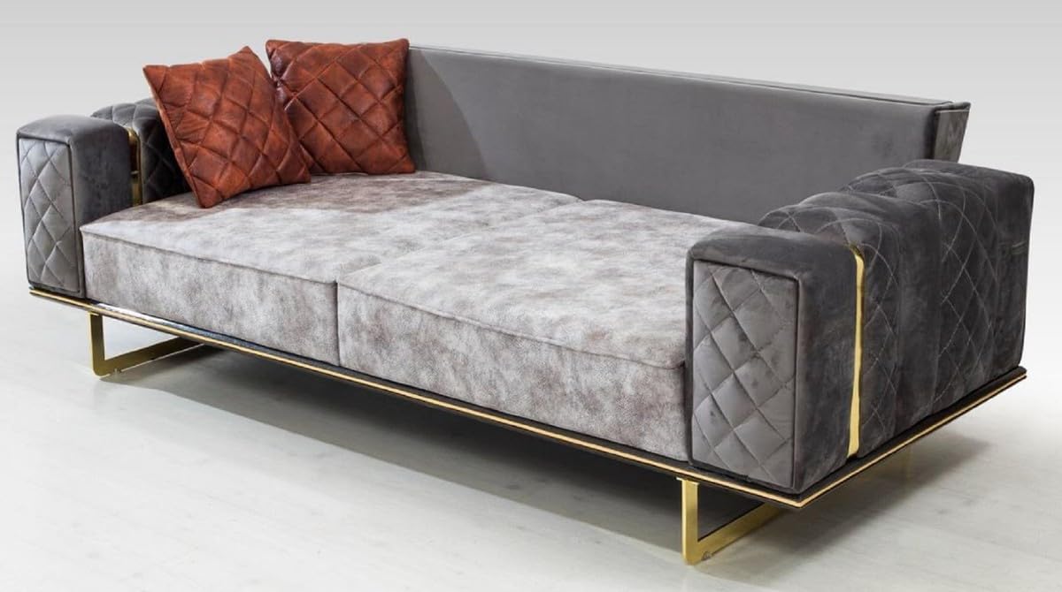 Casa Padrino luksusowa sofa do łóżka, szara/złota, 230 x 91 x 80 cm - nowoczesna sofa do salonu - meble do salonu