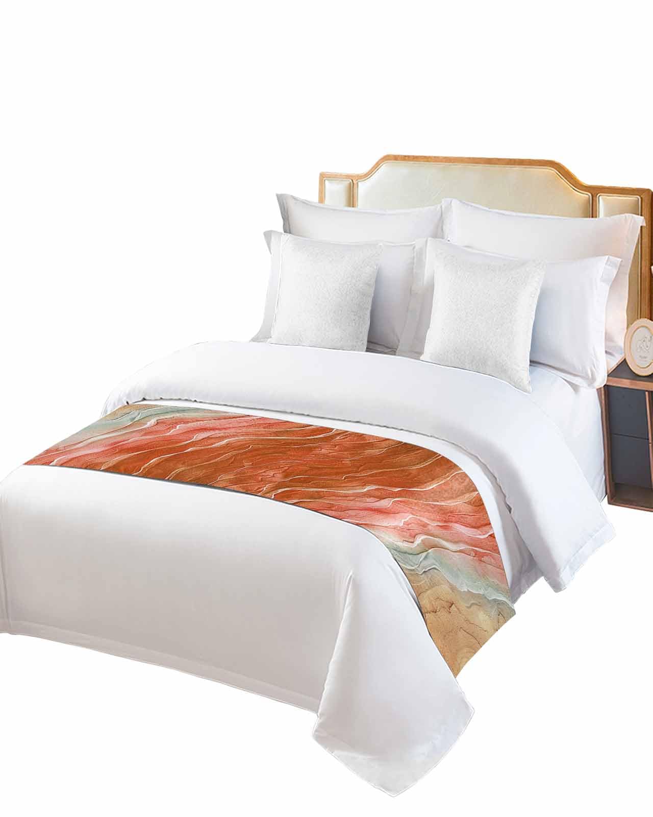 DecorLovee Burnt Orange Ombre Coastal Bed Runners for Queen Size Bed, Bed Throws for Foot of Bed, Summer Nautical Beach Ocean Seaside Bed Runner Sofa Throw Bedding Scarf Protector for Bedroom