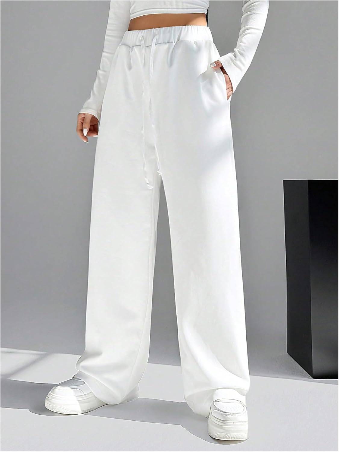 SHENHE Women's Wide Leg Sweatpants Open Bottom Drawstring Lounge Casual Athletic Sweat Pants - Image 3