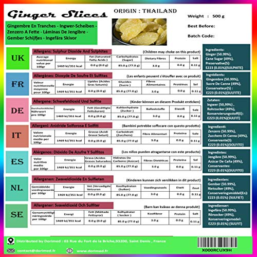 Kandierter Ingwer, Scheiben, Wiederverschließbarer Beutel, 500gr