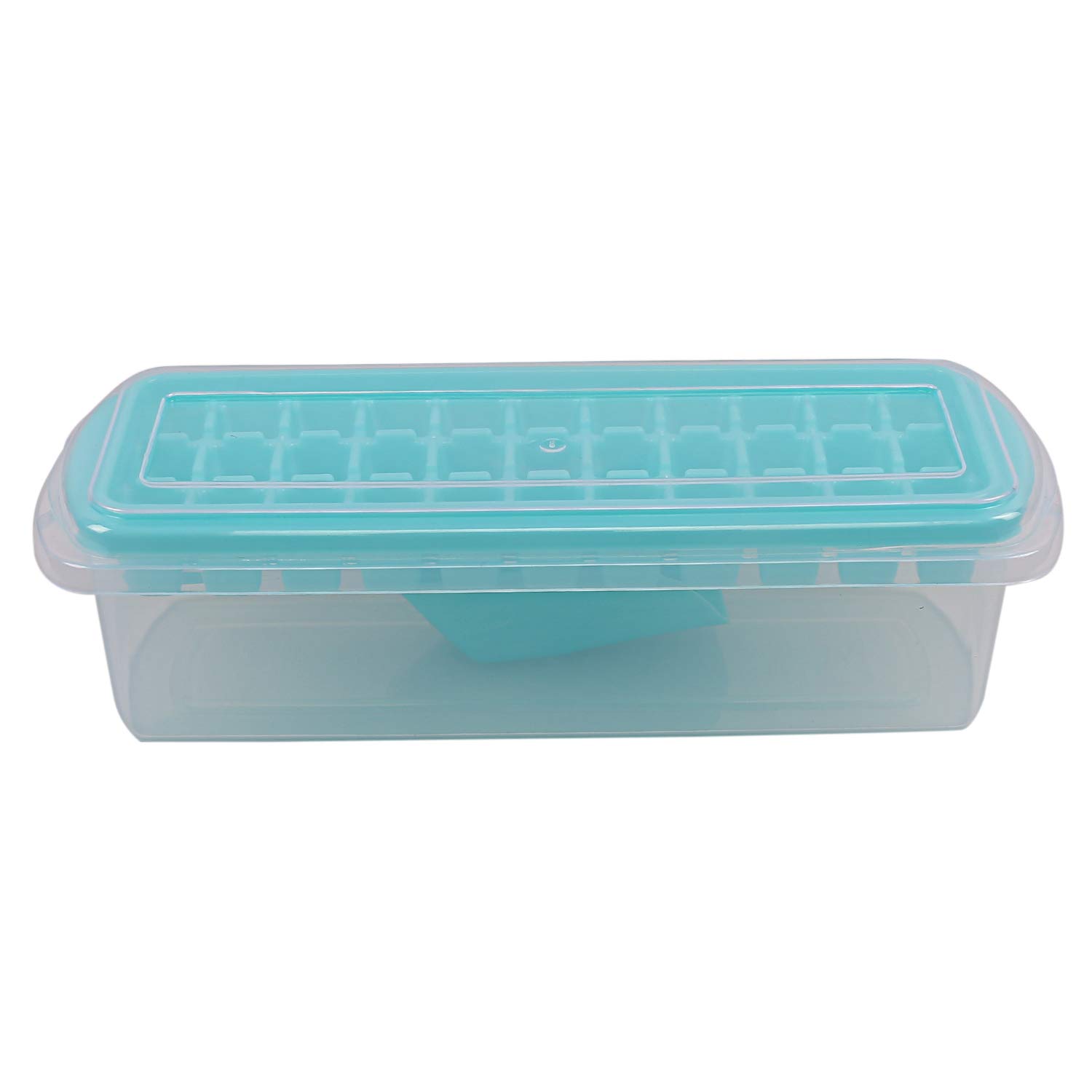 Kuber Industries Plastic Ice Tray with Storage Box, Spoon and Transparent Cover Lid, Random Colors (32 Cubes), Pack of 2-CTKTC6022