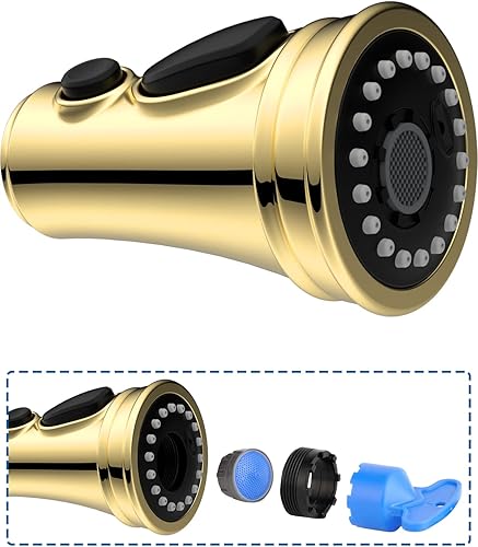 Vista 53 de Hibbent Reemplazo de cabezal de grifo de cocina extraíble, boquilla de cabezal rociador de cabezal de grifo de fregadero de cocina de 3 funciones