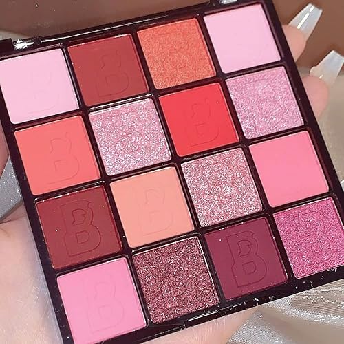 Yeweian Paleta de sombras de ojos rosa y rojo paleta de sombras de ojos mate con purpurina rosa paleta de sombras de ojos coreanas Colorpop sombra