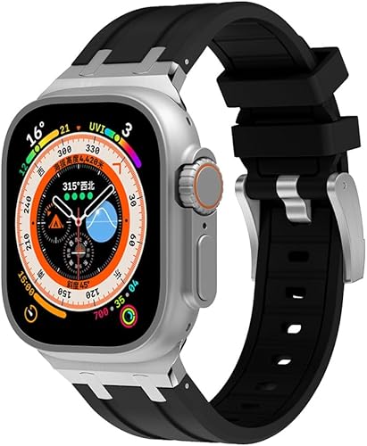 Compatible con Apple Watch Ultra 2 Band para hombre, correa de silicona y hebilla de acero inoxidable diseñada para iPhone Watch, correas iWatch