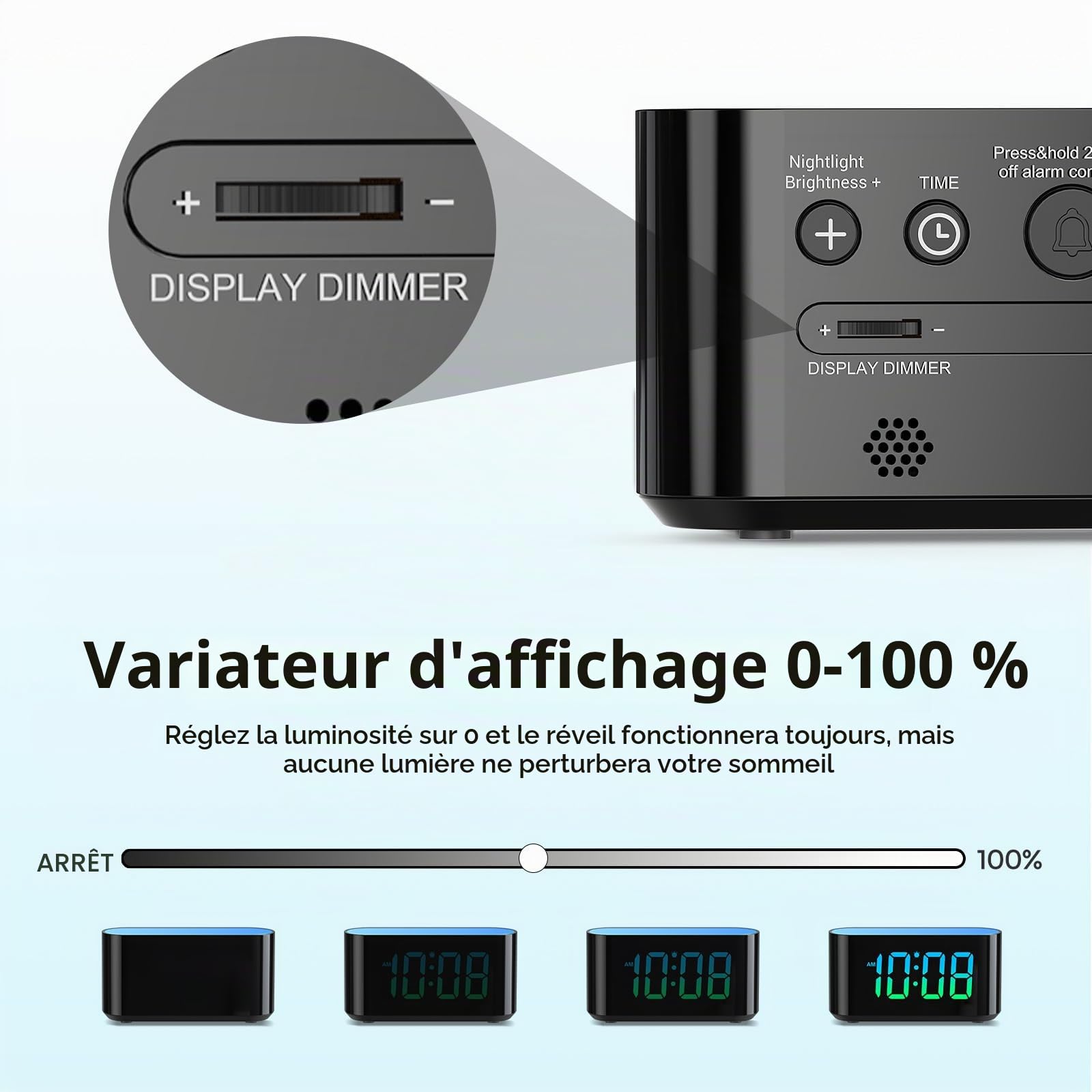 DOUMOSH Réveil pour enfants avec veilleuse RVB, variateur de luminosité 0-100%, écran coloré, réveil numérique pour débutants scolaires