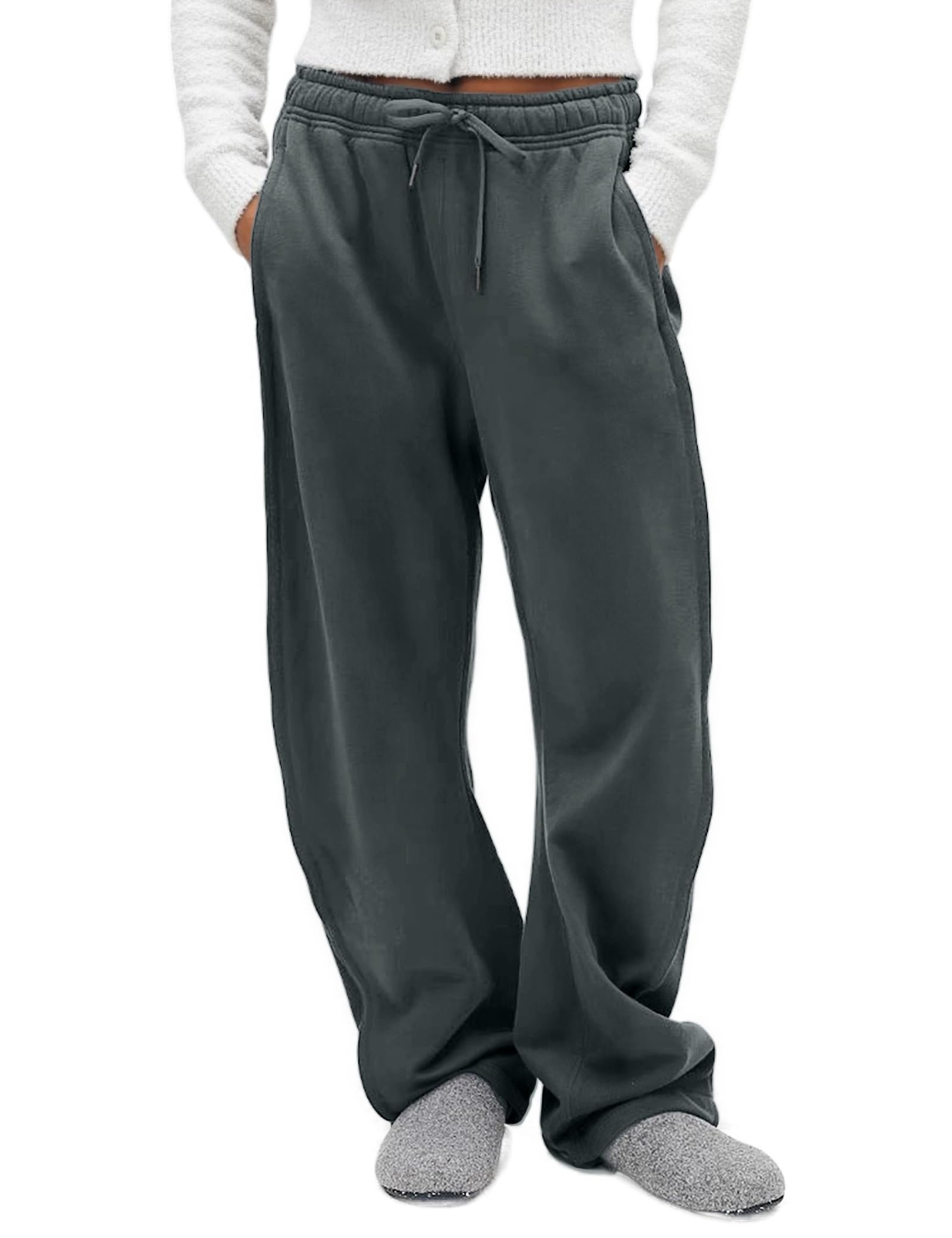 FAIABLE Womens Sweatpants Wide Leg - Super Soft Sweat Pants Fleece Baggy Joggers with Pockets Drawstring Relaxed Fit