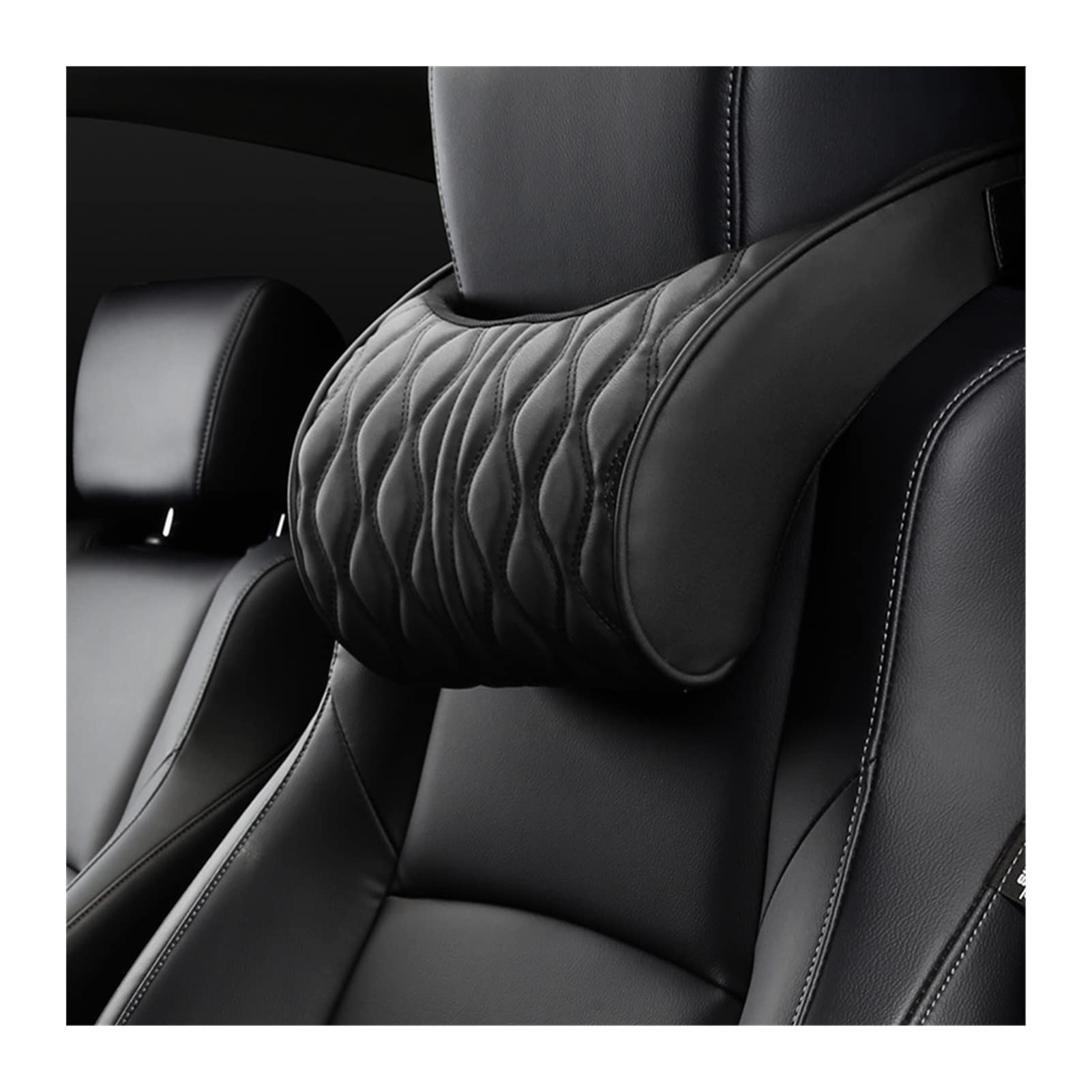 Memory Foam Poggiatesta per Auto Cuscino Ricamo in Pelle Supporto Sedile Regolazione Cuscino Schienale Supporto Collo Automatico Cuscino Lombare (Color : Coffee set)