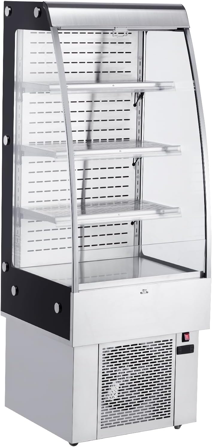 PeakPursuit Commercial Refrigerator Display Fridge, 8.8 Cu.ft Open Air Merchandiser with Air Curtain, Adjustable Shelves, LED Lights & Lockable Wheels, Beverage Refrigerator Drink Fridge for Stores