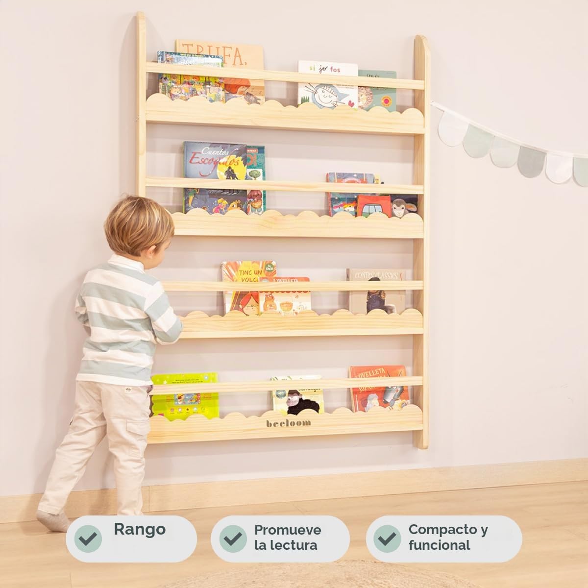 Story Stand, estantería Montessori de Madera para Libros Infantiles, con 4 estantes, a Partir de 3 años.