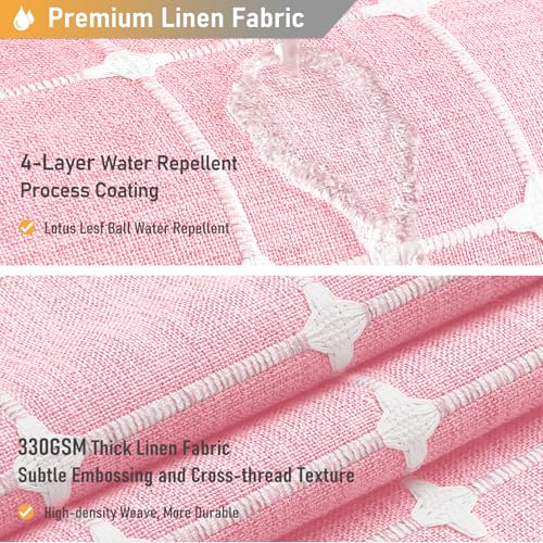 Image of BTTN Extra Long Shower Curtain - 72x96 Inch Long Boho Chic Linen Fabric Heavy Duty Shower Curtain Set with Hooks, Tall Bohemian Farmhouse Shabby Chic Tassel Cloth Shower Curtains for Bathroom - Pink