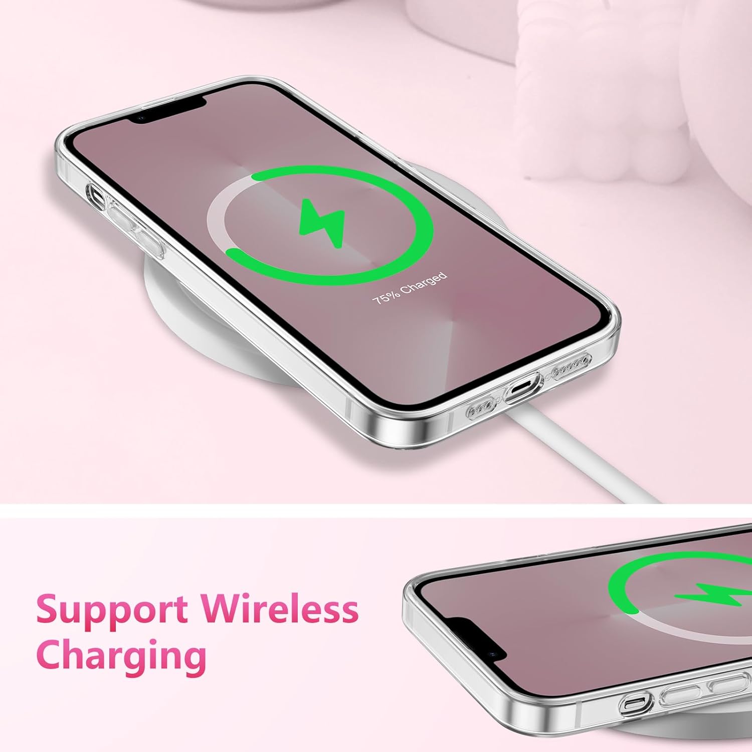 ZTOFERA for iPhone 14 Pro Max Case Clear,Cute Love Heart Ribbon Bow Tie Aesthetic Phone Case,Transparent Trendy Slim Soft Shockproof Protective Phone Cover for Women Girls,Pastel Pink - Image 5