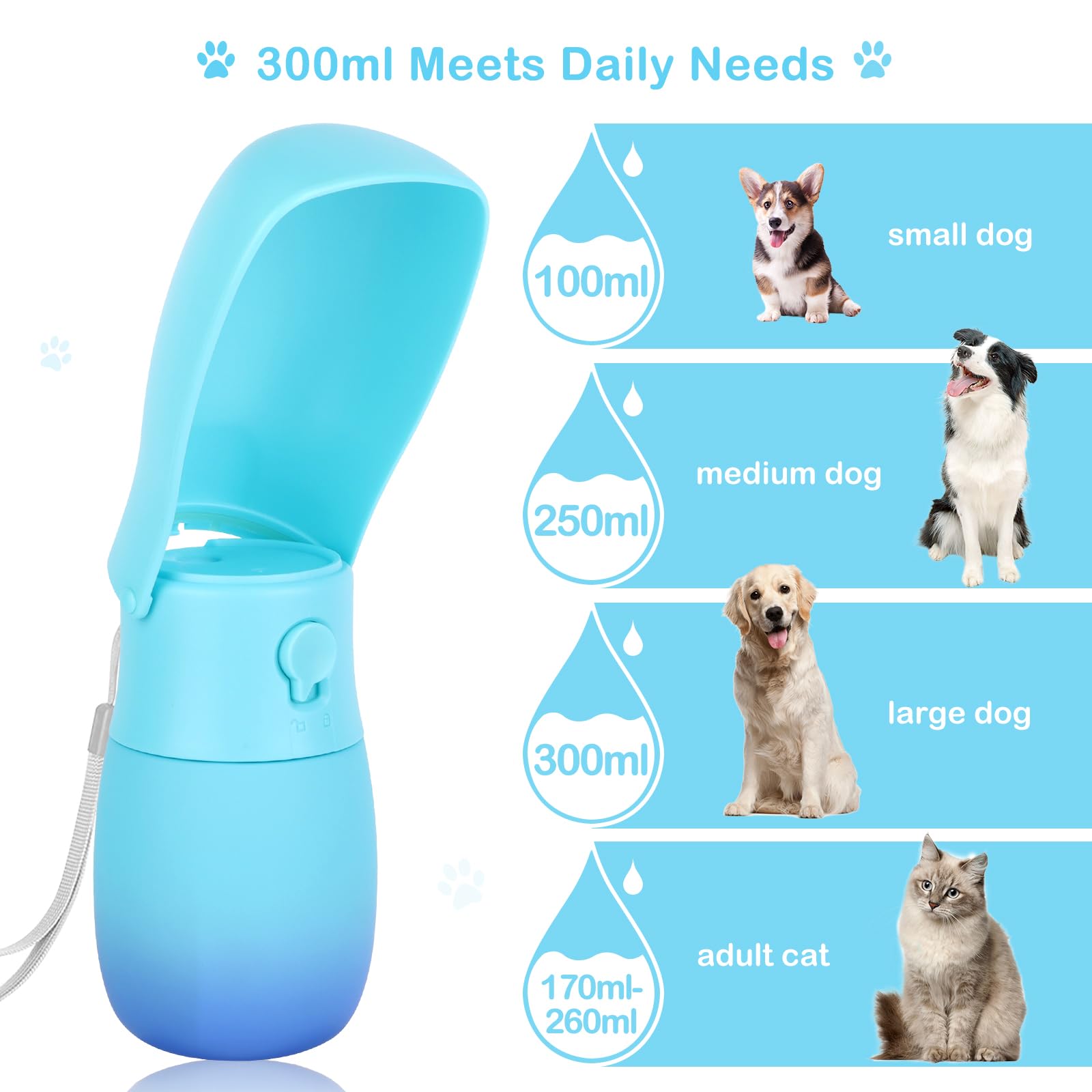 Borraccia Portatile Per Cani - 300ml Pieghevole Con Filtro A Carboni Attivi