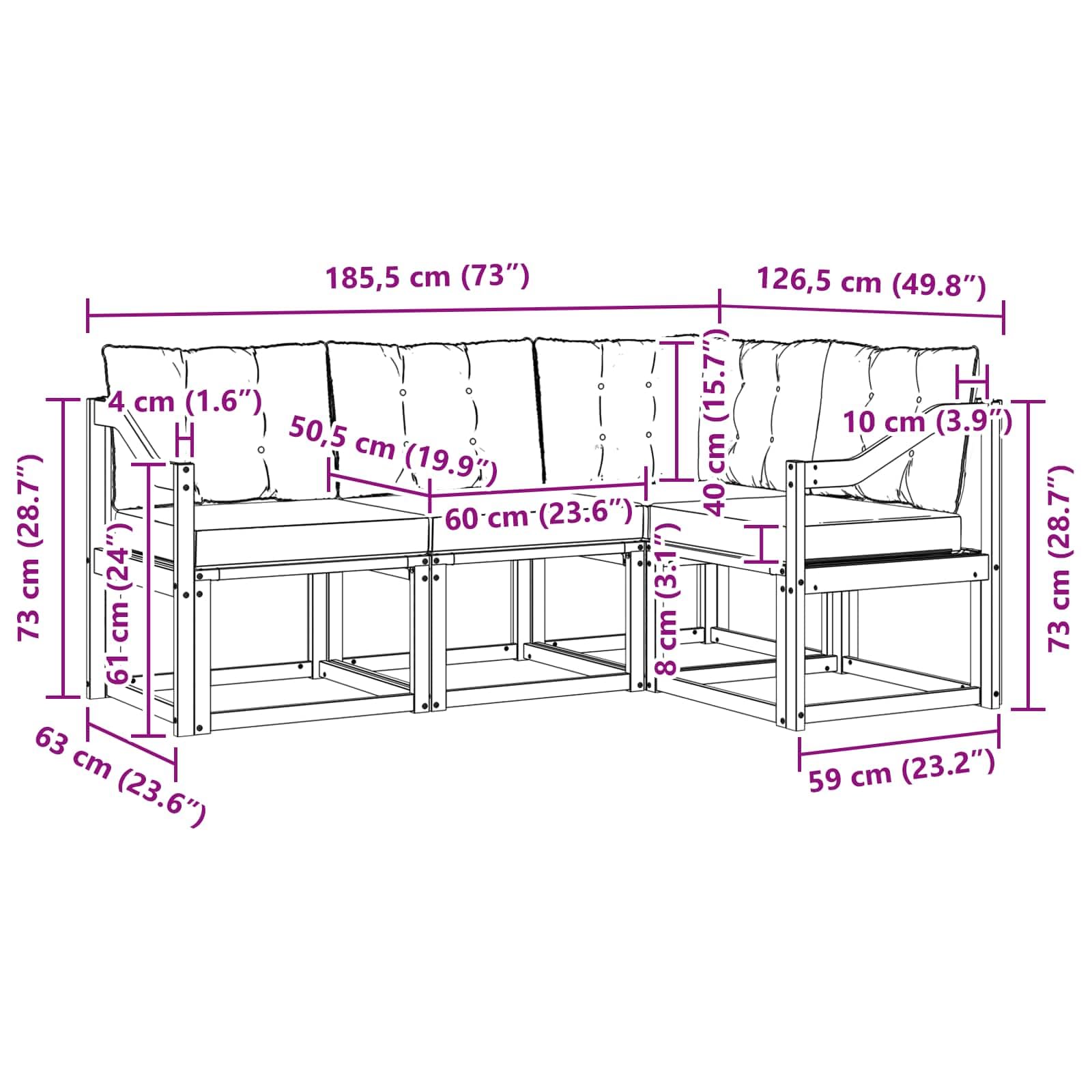 vidaXL Zestaw sof na zewnątrz z poduszką 4 pcs Naturalny i Beżowy, Ogród, nowoczesna sofa na zewnątrz, narożny mebel do patio, wygodne siedzisko na taras, trwały zestaw