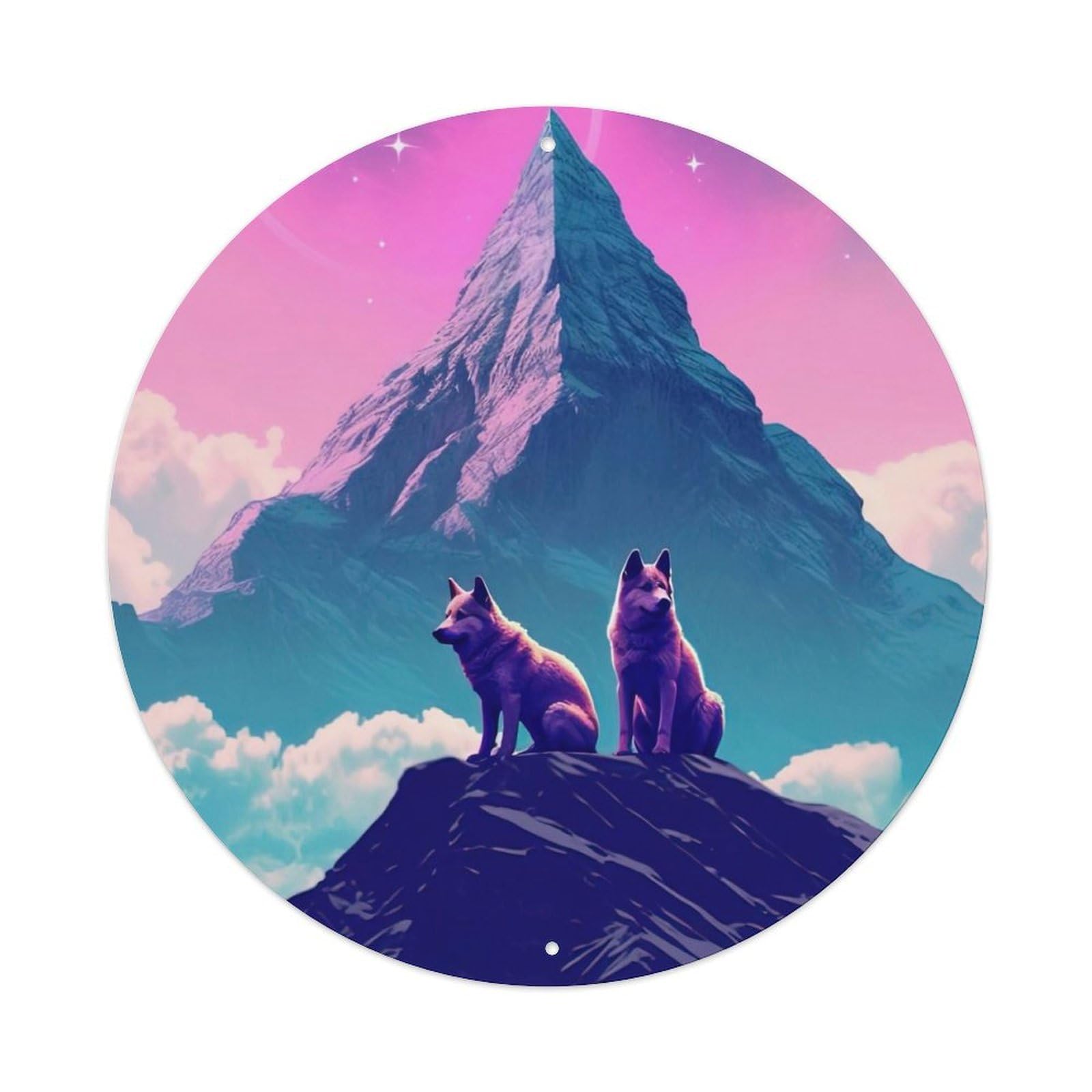 Animal Two Wolves on Top of A Mountain Metal Tin Sign