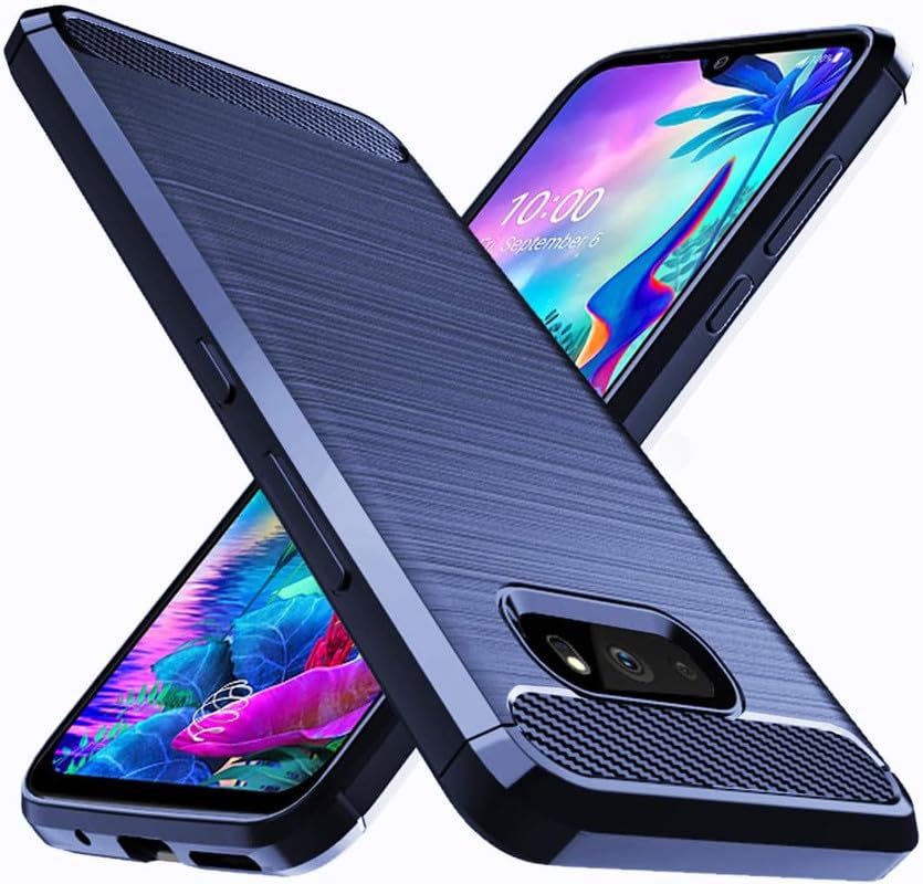 Image of NPRC Hybrid Ultra Slim Protective Case TPU Non-Slip Carbon Fiber Texture Shockproof Case Cover for Lg V40 - Blue