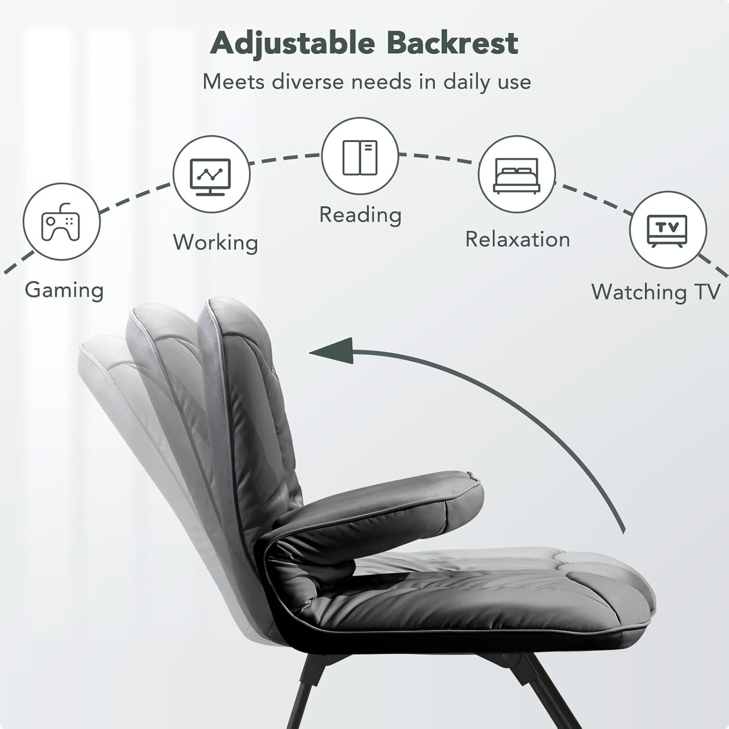 Furniliving 3 in 1 Folding Chair Foldable Floor Chair for Reading, Lounging & Gaming, Portable Camping Chair with Metal Frame Comfy Accent Chair Reading Chair for Indoor, Living Room, PU (Black)