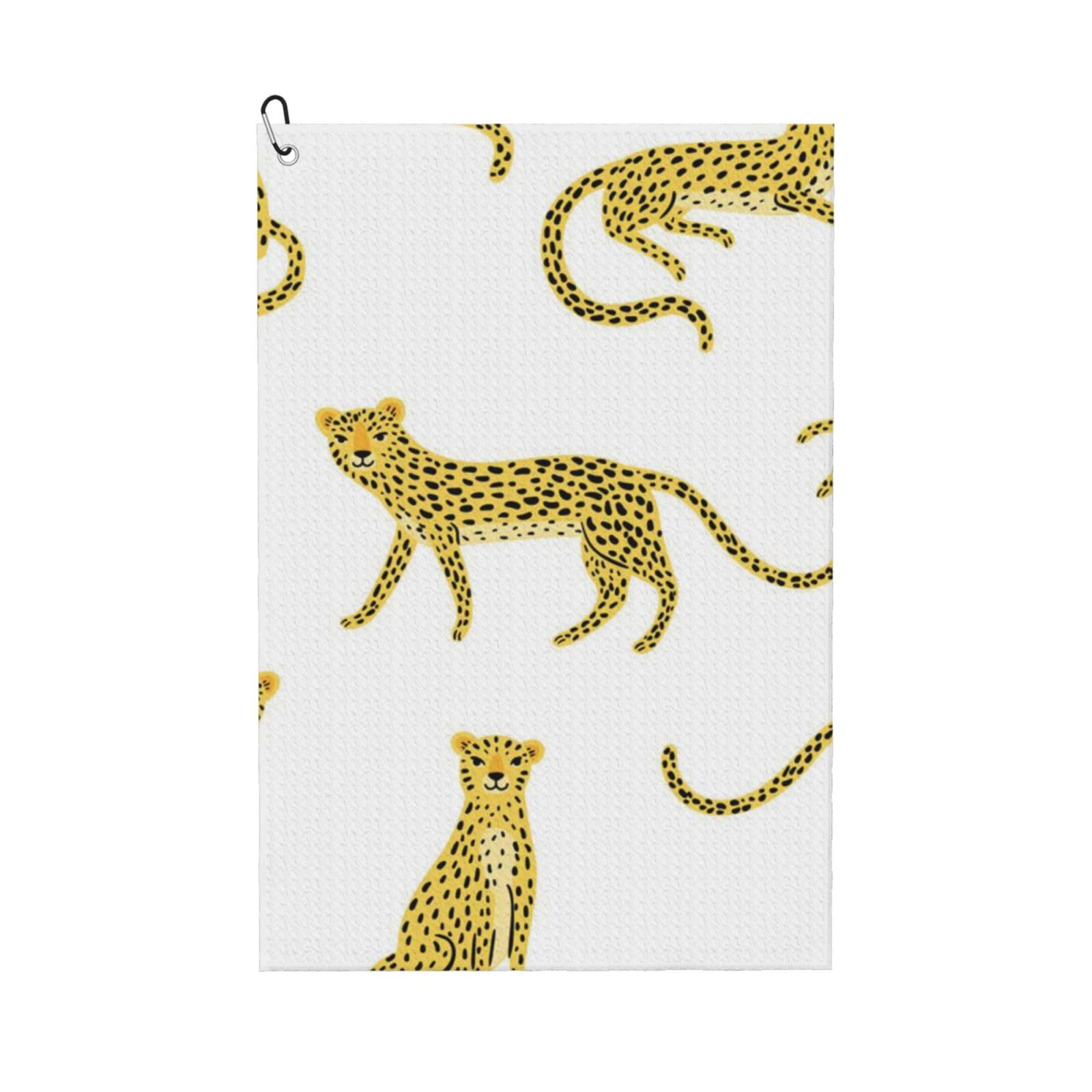 Hnnkloy Cartoon Leopard, 16x24 in Portable Waffle Golf Towels with Carabiner Clip for Golf Bag