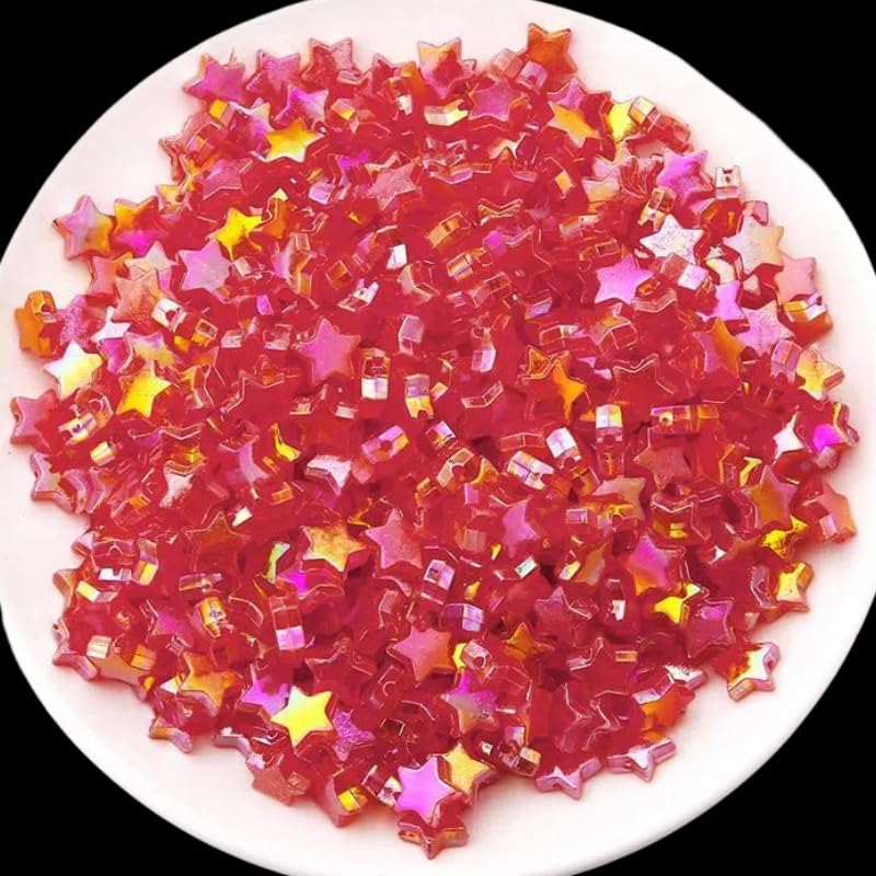 100 Pieces Acrylic Red Star Beads with Hole 11x10mm Iridescent Star Spacer Beads for Bracelet,Beading Craft Making-with 1.5mm Hole Diameters