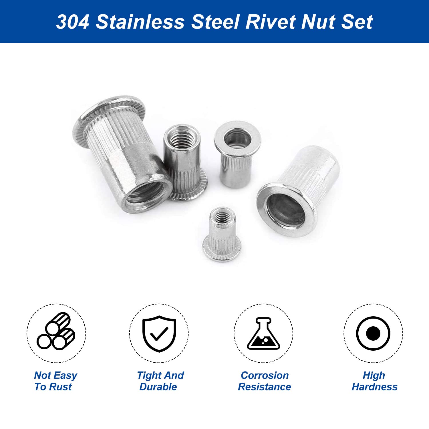 1/4"-20 Rivet Nuts - 40 Pcs Stainless Steel Rivnuts, Flat Head Insert Nut with Knurled Body (M5) 3
