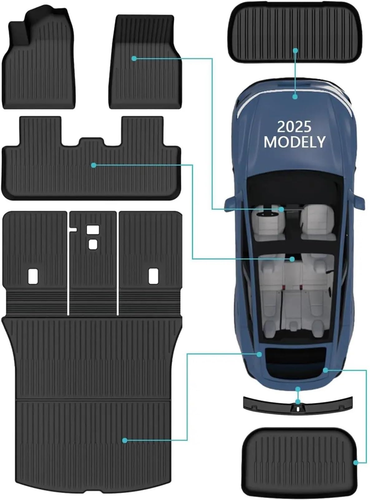maty samochodowe Pasuje do Tesla Model Y maty podłogowej Juniper 2025 dywaniki samochodowe zestaw mat cztery bagażnika(14PCS mudguard)