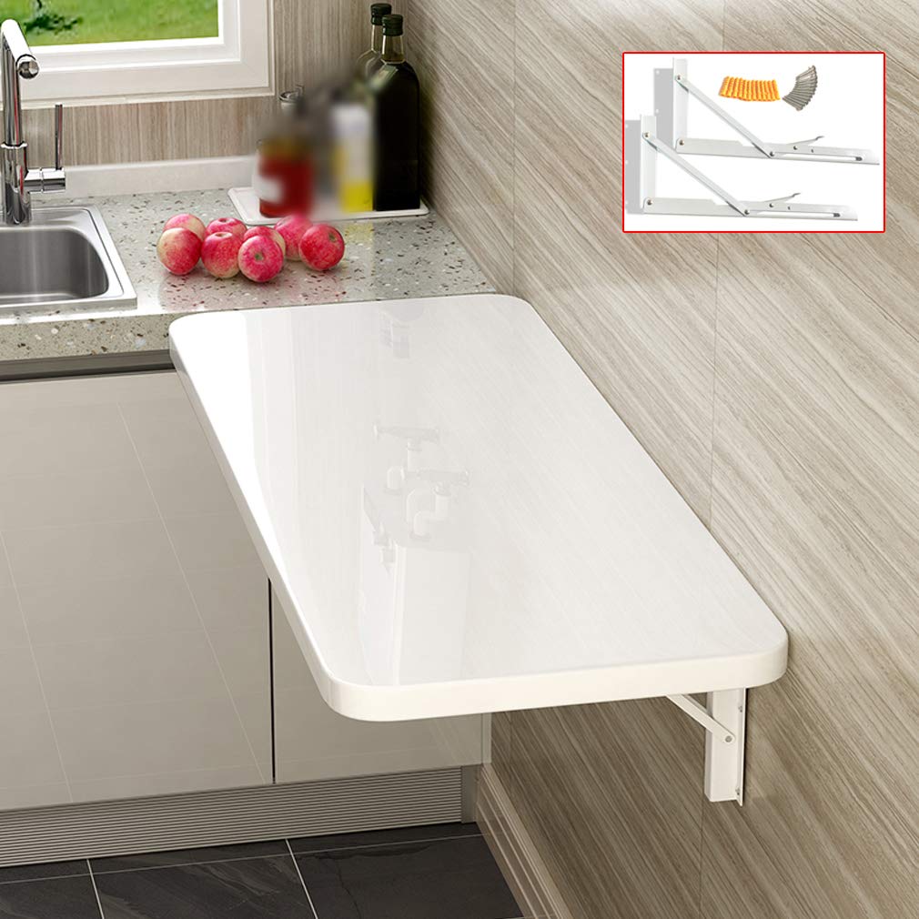 GJZQDKX Wall Mounted Folding Table Multifunctional Floating Dining Table Computer Desk Workstation for Kitchen Laundry Home Office 20 Sizes White with Accessories (60x30cm/24x12 inches)