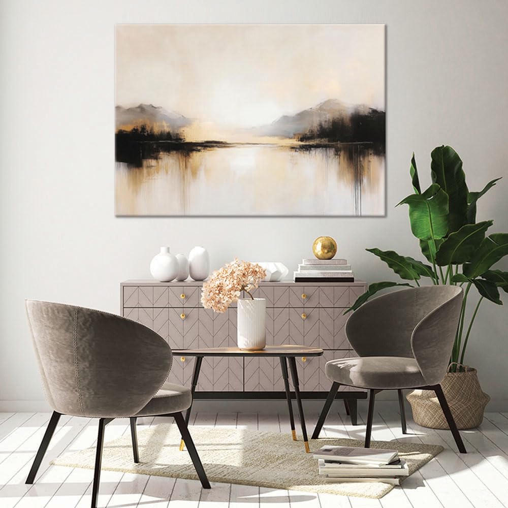 Feeby - Impression sur Toile - Deco Tableau Murale Intissé - Abstrait Beige - 120x80 1partie - Photo Peinture - Pour Chaque Pièce de Votre Appartement