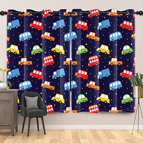 SDOTPMT 132x214cm, 2 Panneaux Coloré Voiture Modèle Rideau de fenêtre Enfants Caricature Véhicule Rideaux de fenêtre Taxi Camion Bus Rideaux Opaques pour...