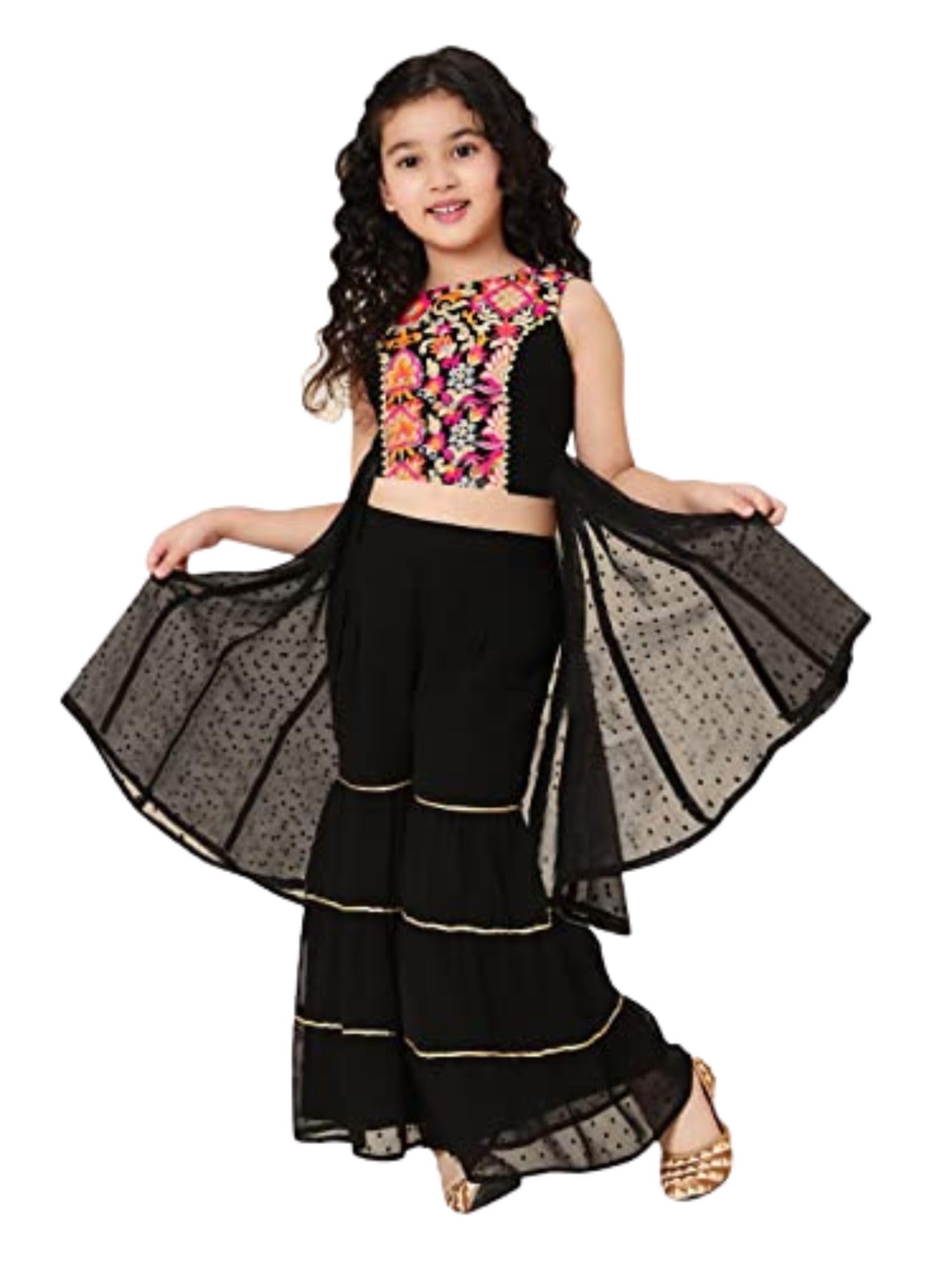 A.T.U.N. (All Things Uber Nice) A.T.U.N. Girls Embroidered Sharara Set_Gsrr Ple Tfb_10-11Y_Black-Multi
