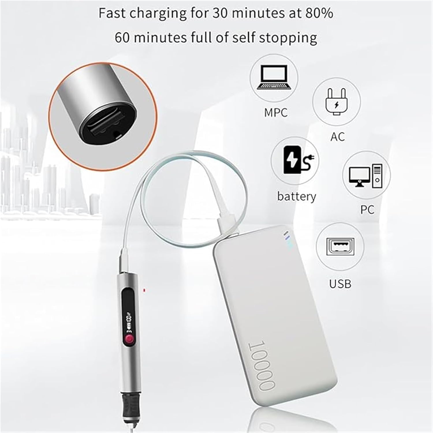 Stylo Graveur Électrique Sans Fil Rechargeable USB - Kit Complet avec 30 Têtes de Gravure et 16 Gabarits pour Métal, Bois, Verre, Pierre, Plastique, Céramique
