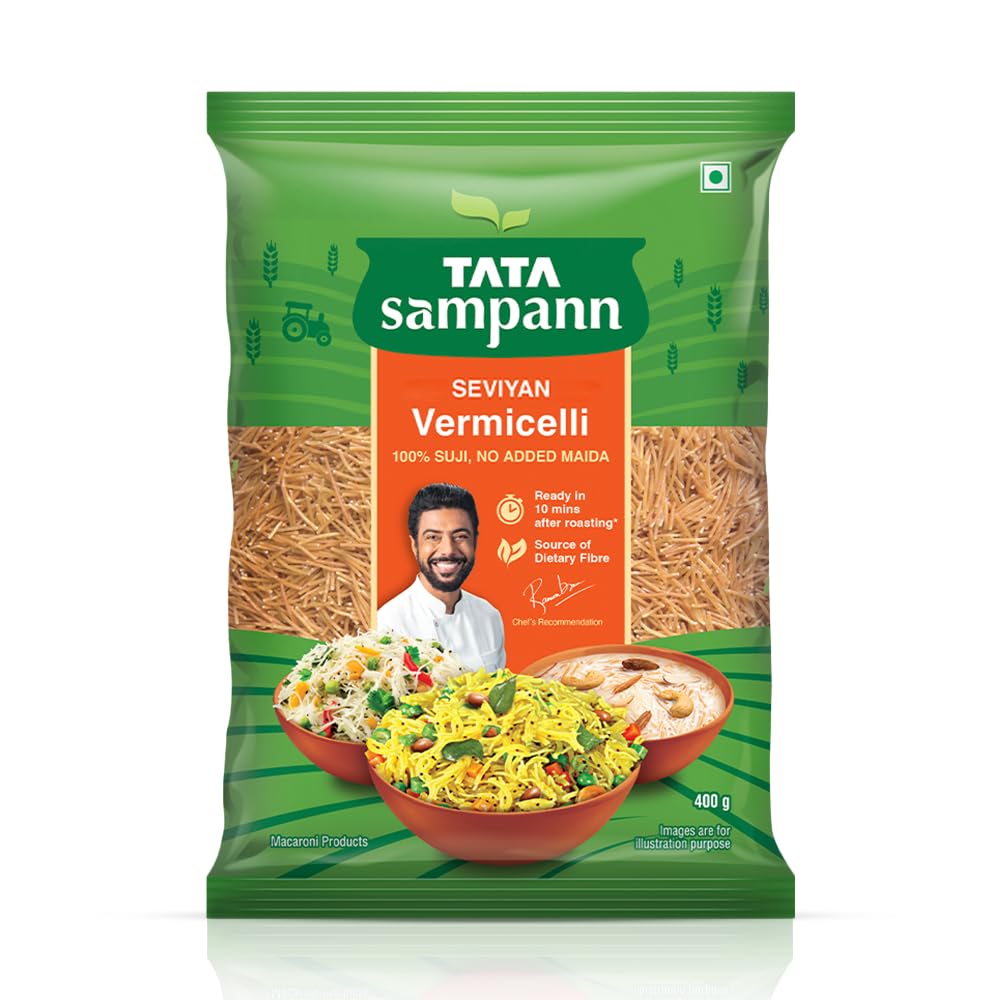 Tata Sampann Unroasted Vermicelli, Protein Rich Seviyan, Made with Suji, No Added Maida, Source of Dietary Fibre, 400g