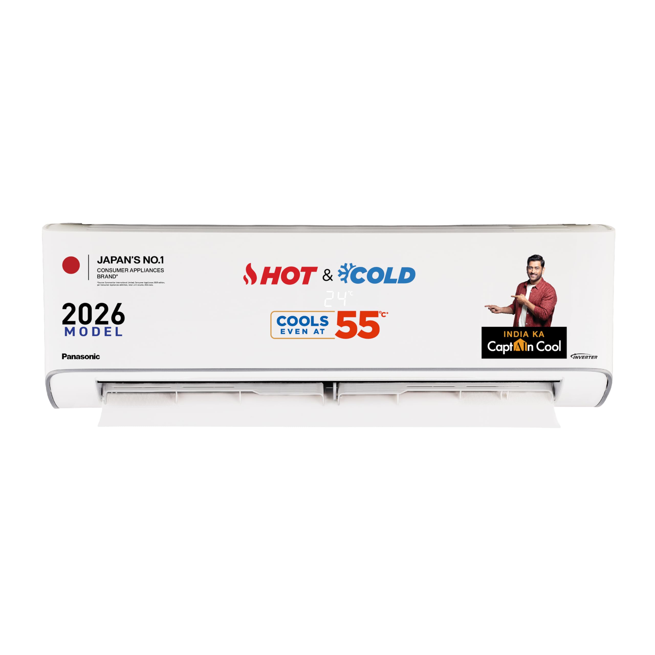 panasonic 1.5 ton 3 star hot & cold inverter split ac (crystal clean, -10~55oc oper., copper condenser, 8in1 convertible, higher airflow, 2-way, pm0.1 filter, cs/cu-ez18ckyf, 2026 model,white)